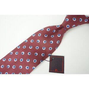 Isaia 7 Fold Merlot Red Sky Royal Blue Polka dot 100% Silk Tie Brand NEW
